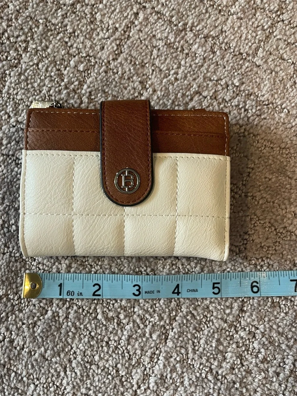 Bostanten Luna Quilted Classic Two-Tone Wallet - Brown & Cream, Faux Leather-NEW